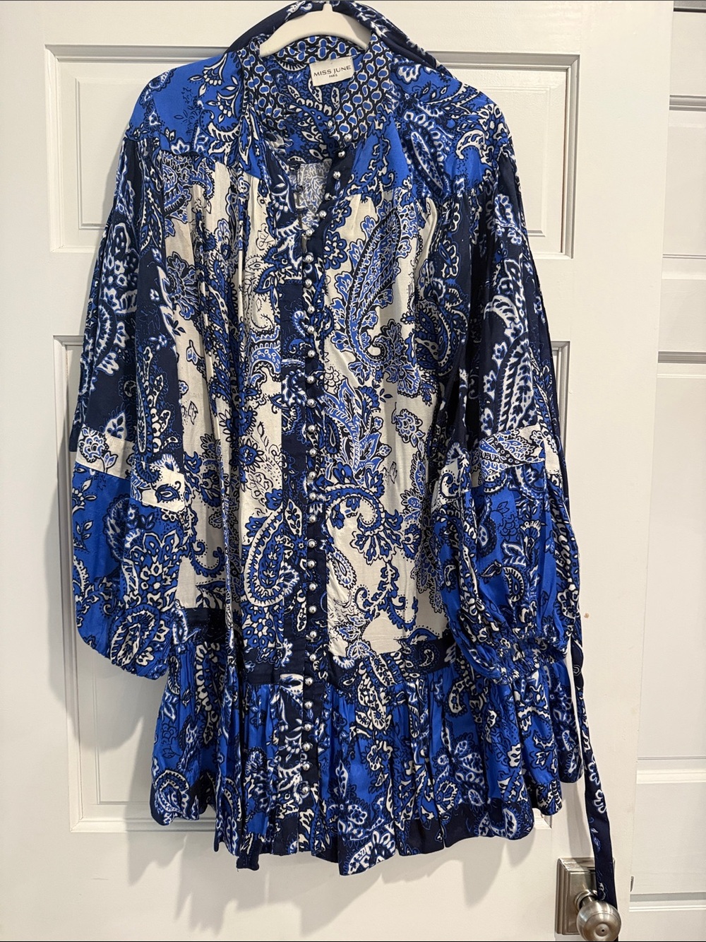 Ulla Johnson Blue Paisley Long-Sleeve Ruffle Hem Dress